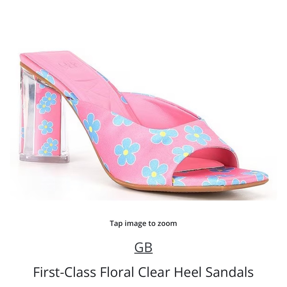 GB Giani Bini First-Class Floral Clear Pink and Blue Heel Sandals. Size 9.5